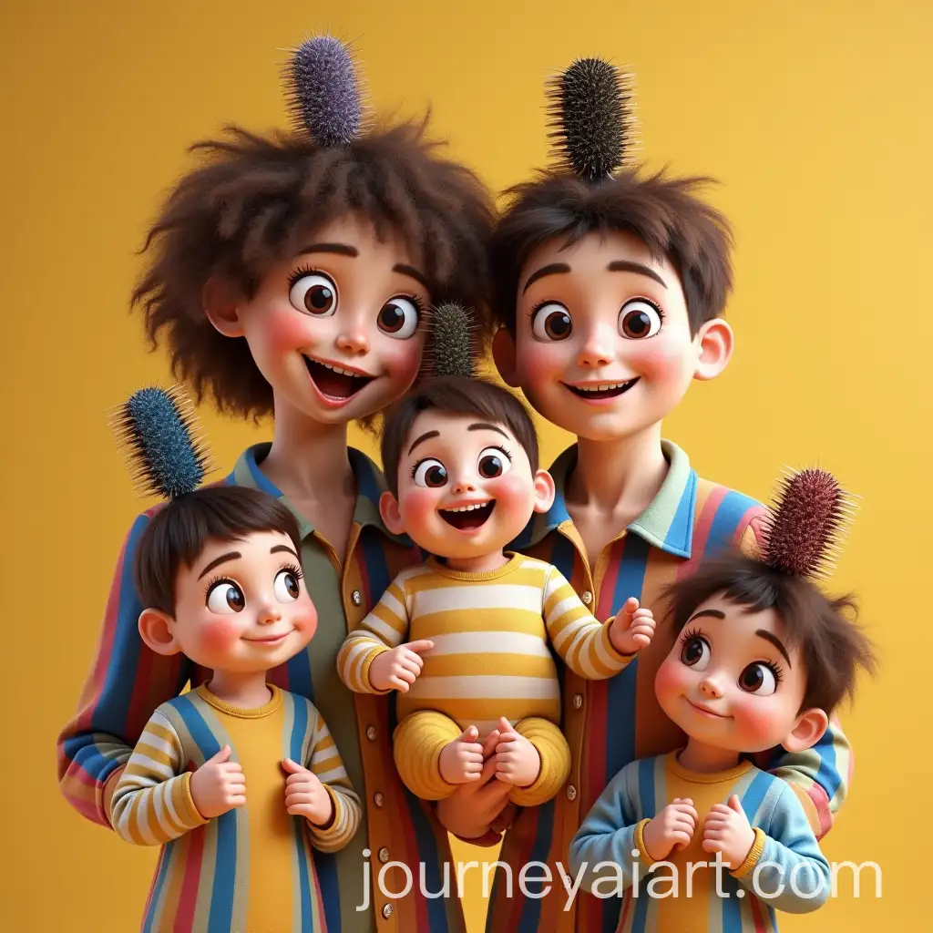 Family-Portrait-with-Creative-Brush-Hair-and-Colorful-Stripes
