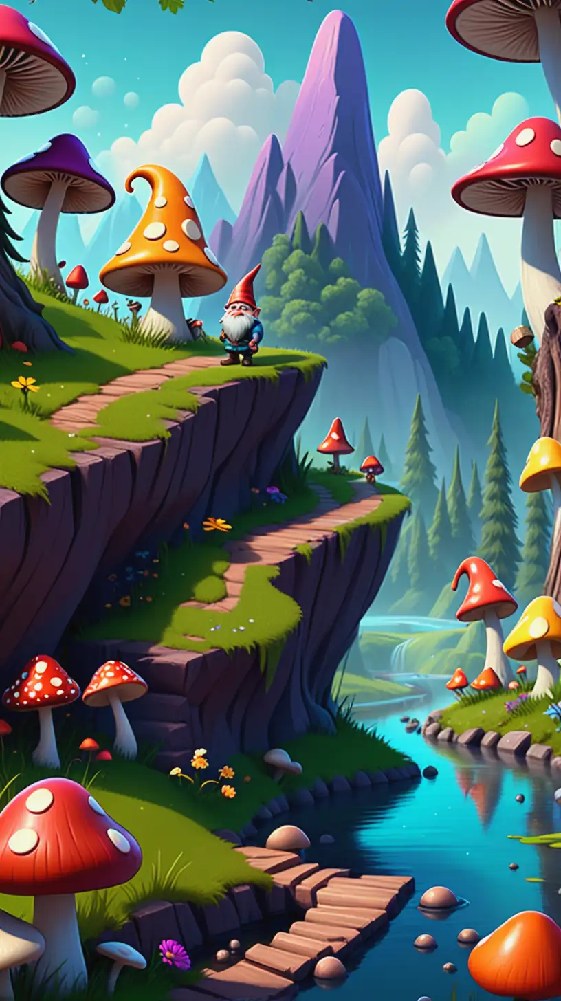 Enchanting Kawaii Landscape with Colorful Glowing Mushroom Houses