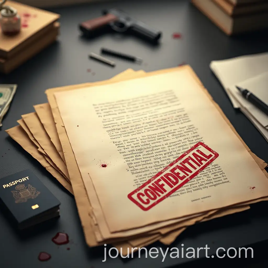 Overhead-View-of-a-Tidy-Desk-with-Confidential-Documents-and-Suspicious-Items