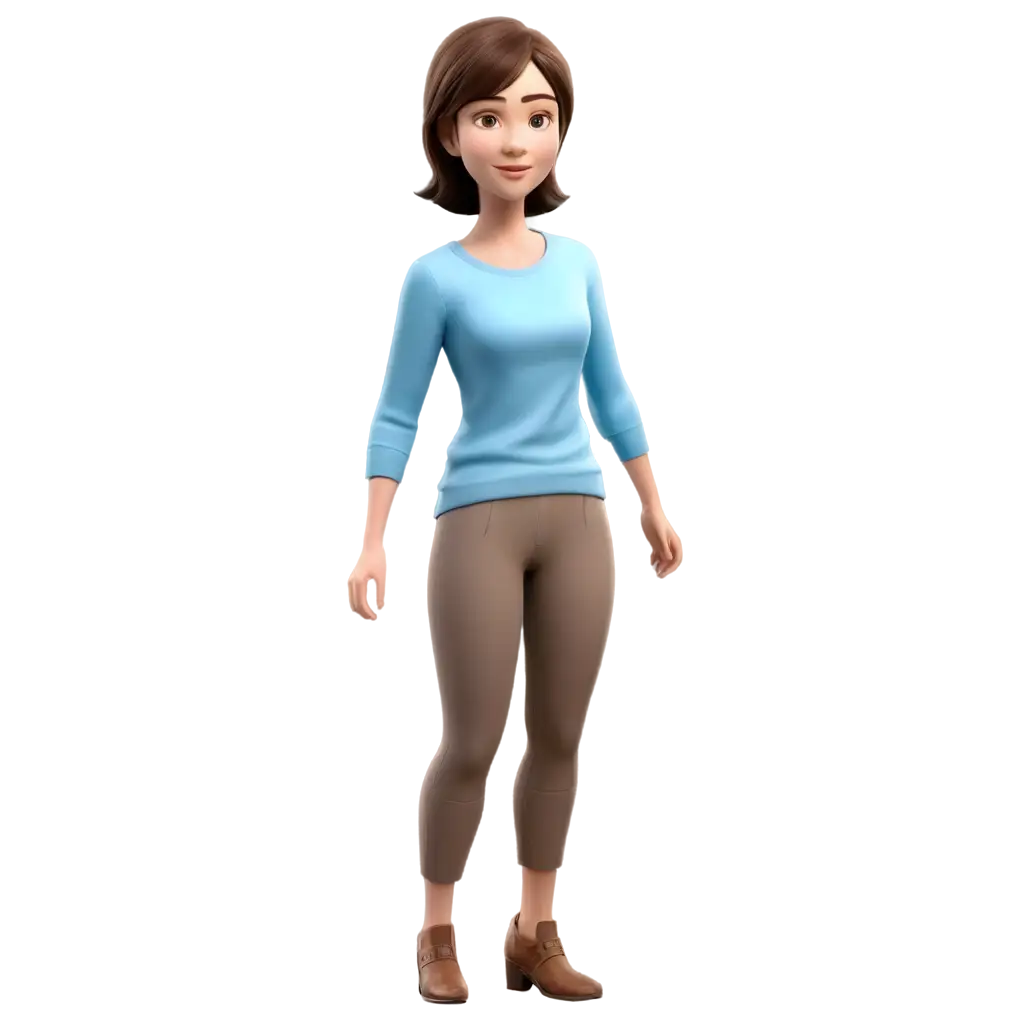 3D-Animated-PNG-of-Asian-White-Woman-with-Brown-Short-Hair-in-Blue-Long-Sleeves-Joyful-Expression