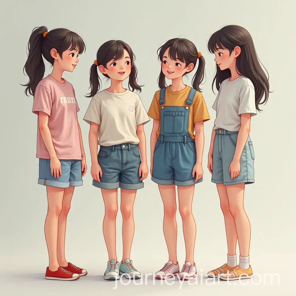 Four-Asian-Young-Girls-in-Summer-Clothes-with-Pigtails-Full-Body-Shot