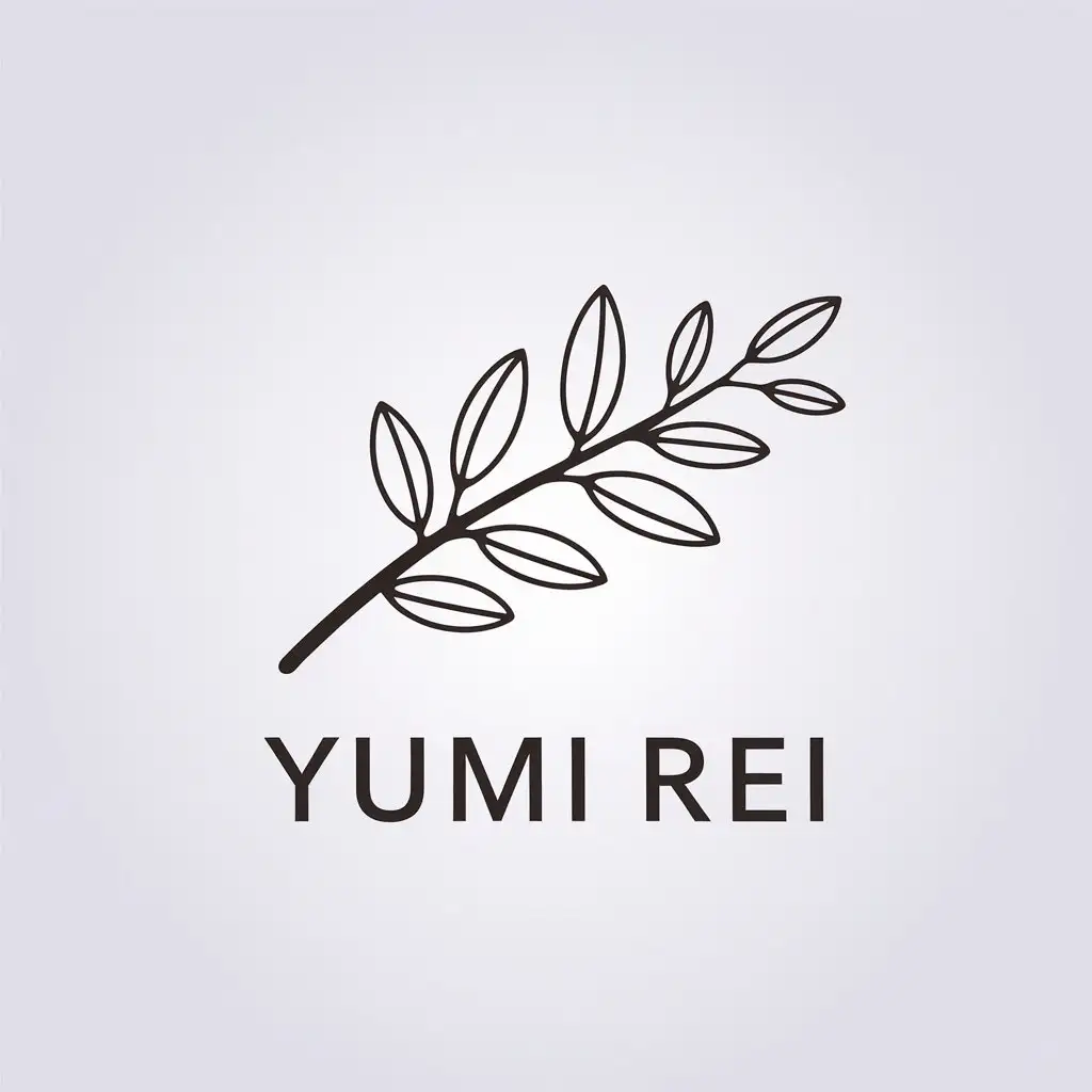 a vector logo design,with the text "Yumi Rei", main symbol:A twig with leaves,Minimalistic,be used in handmade work industry,clear background