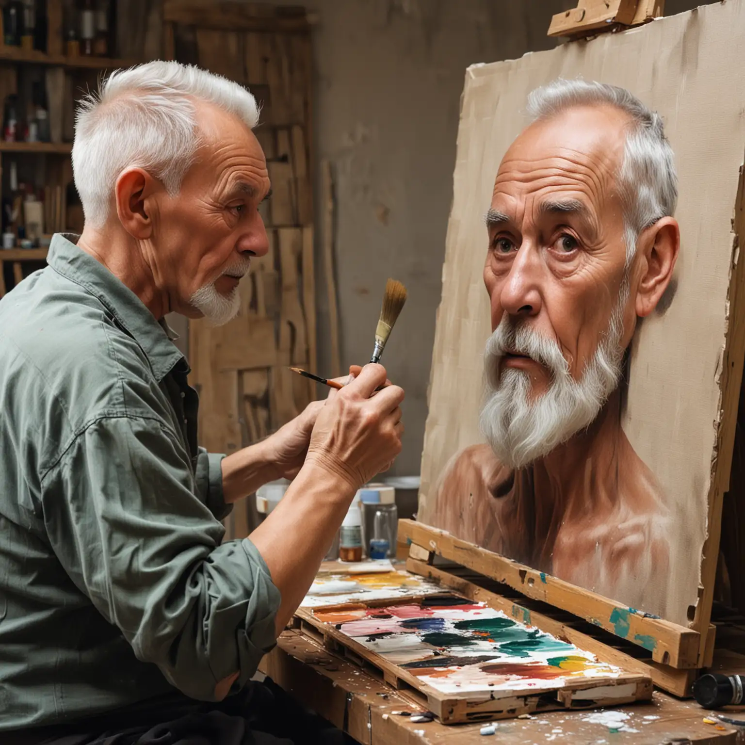 Elderly-Portrait-Artist-in-Studio-Creating-Nature-Oil-Painting