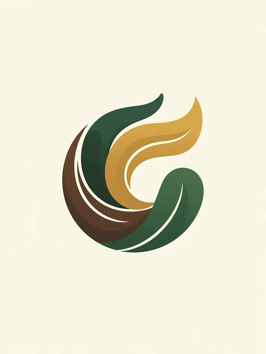 An abstract logo design representing the fusion of coffee and adaptogenic mushrooms. It uses swirling lines and organic shapes to create a sense of energy and well-being. The color palette combines deep browns, vibrant greens, and a pop of gold. The font is a simple, elegant sans-serif. The logo is modern, sophisticated, and memorable. High resolution, abstract art.