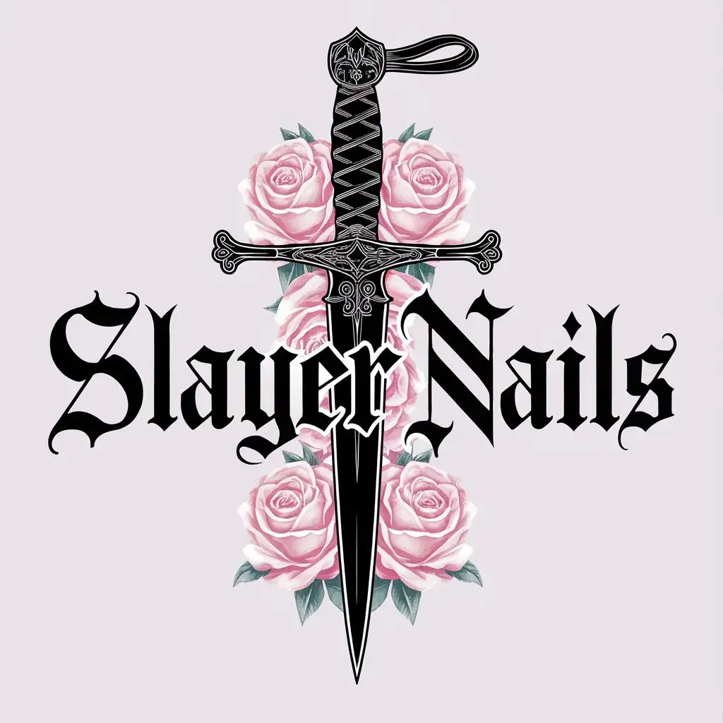 Whimsical-Slayer-Nails-Logo-with-Medieval-Intricate-Dagger-in-Black-and-Pink