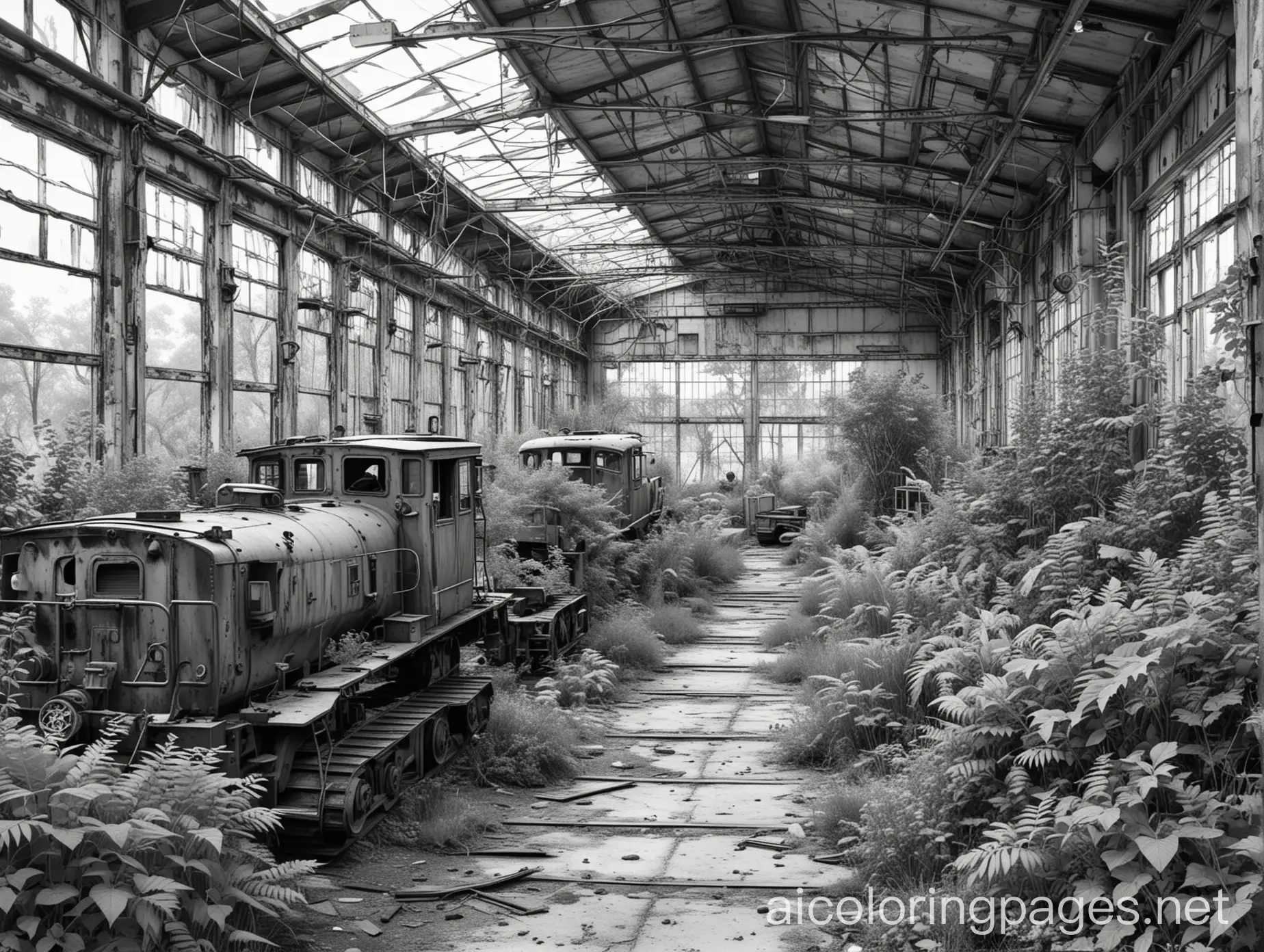 Overgrown-Abandoned-Caboose-Factory-Interior-with-Machines