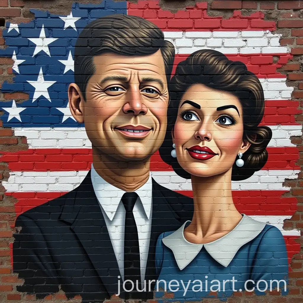 John-F-Kennedy-and-Jacqueline-Kennedy-Murals-with-US-Flag-Background