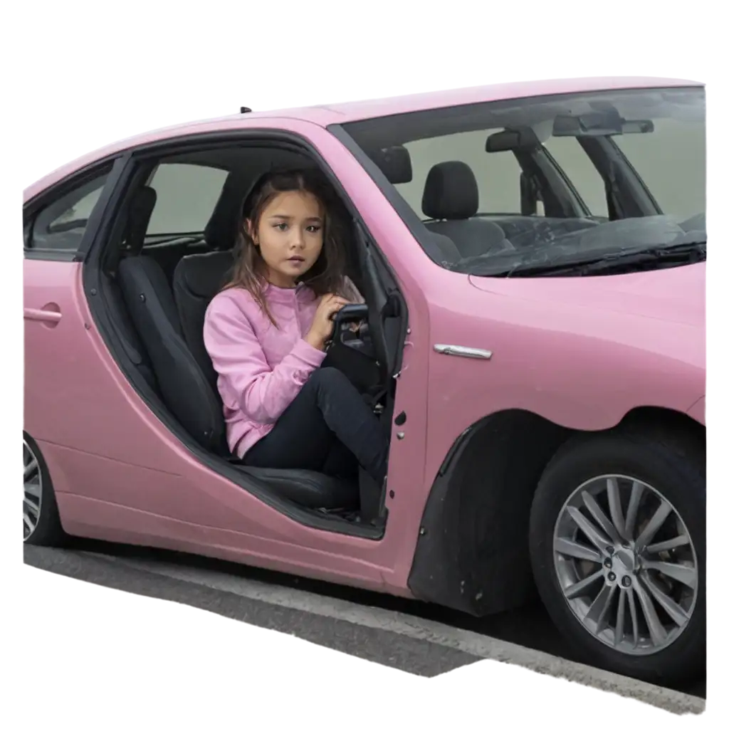 girl in car pink