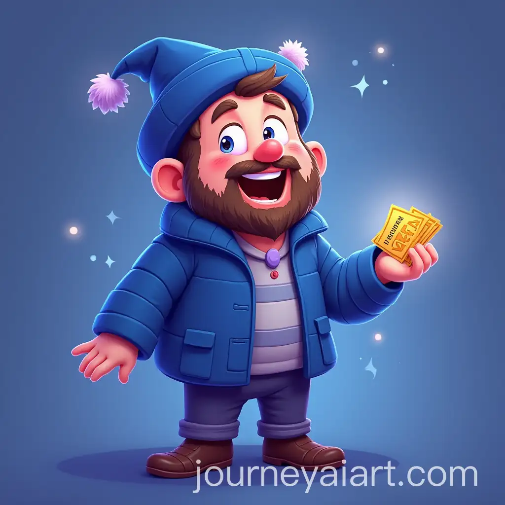 Friendly-Animated-Yakubovich-Character-Distributing-Coupons-in-Blue-and-Purple