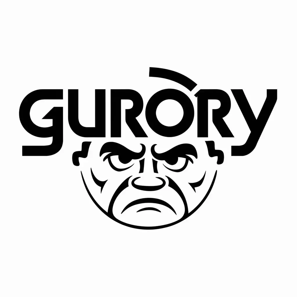 a logo design,with the text "gurory", main symbol:unhappy, grumbling face,Moderate,be used in Religious industry,clear background