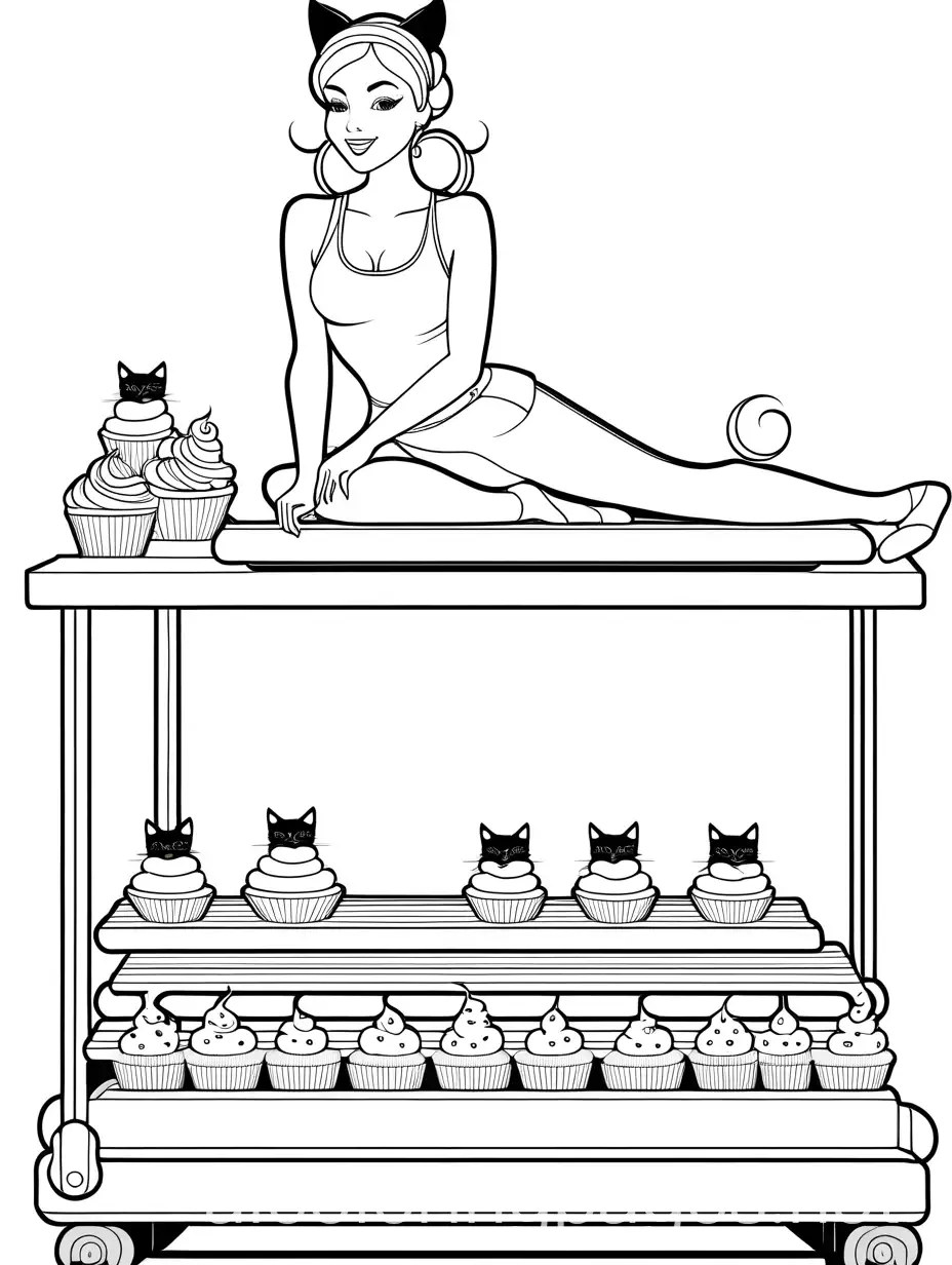 Princess-on-Pilates-Reformer-with-Kitten-Ears-and-Cupcake-Rings-Coloring-Page