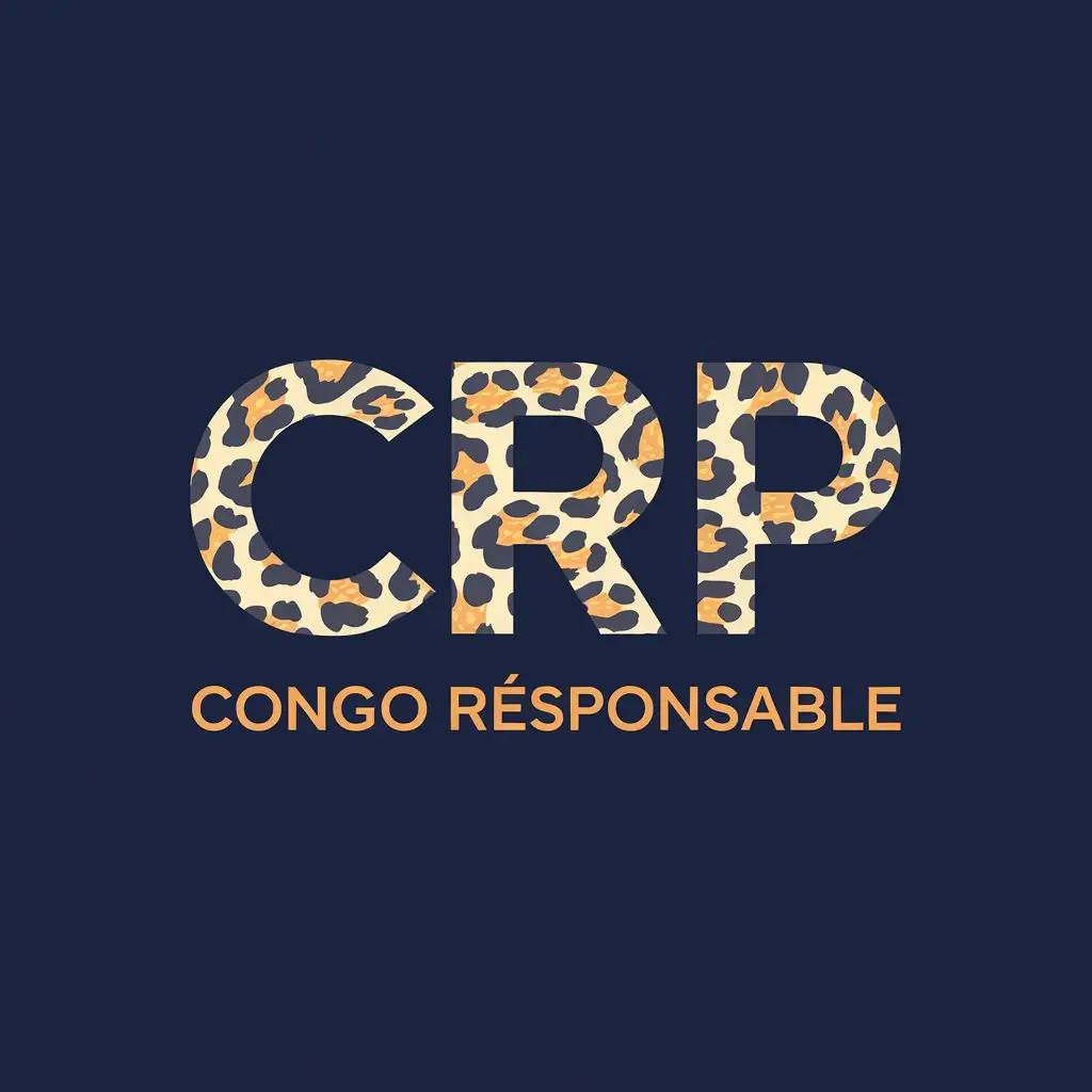 LOGO Design For CRP Congo Responsable Typographic Logo with Leopard Prints on Navy Blue Background