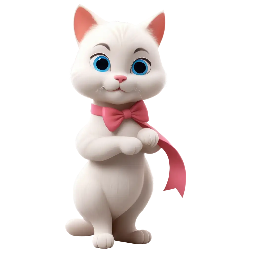 Cartoon-White-Cat-with-Pink-Ribbon-PNG-HighQuality-Transparent-Image-for-Versatile-Use