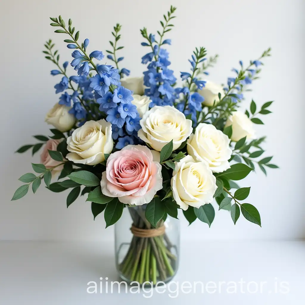 Elegant-Bouquet-of-White-Roses-Blue-Delphiniums-Pink-Camellias-and-Eucalyptus