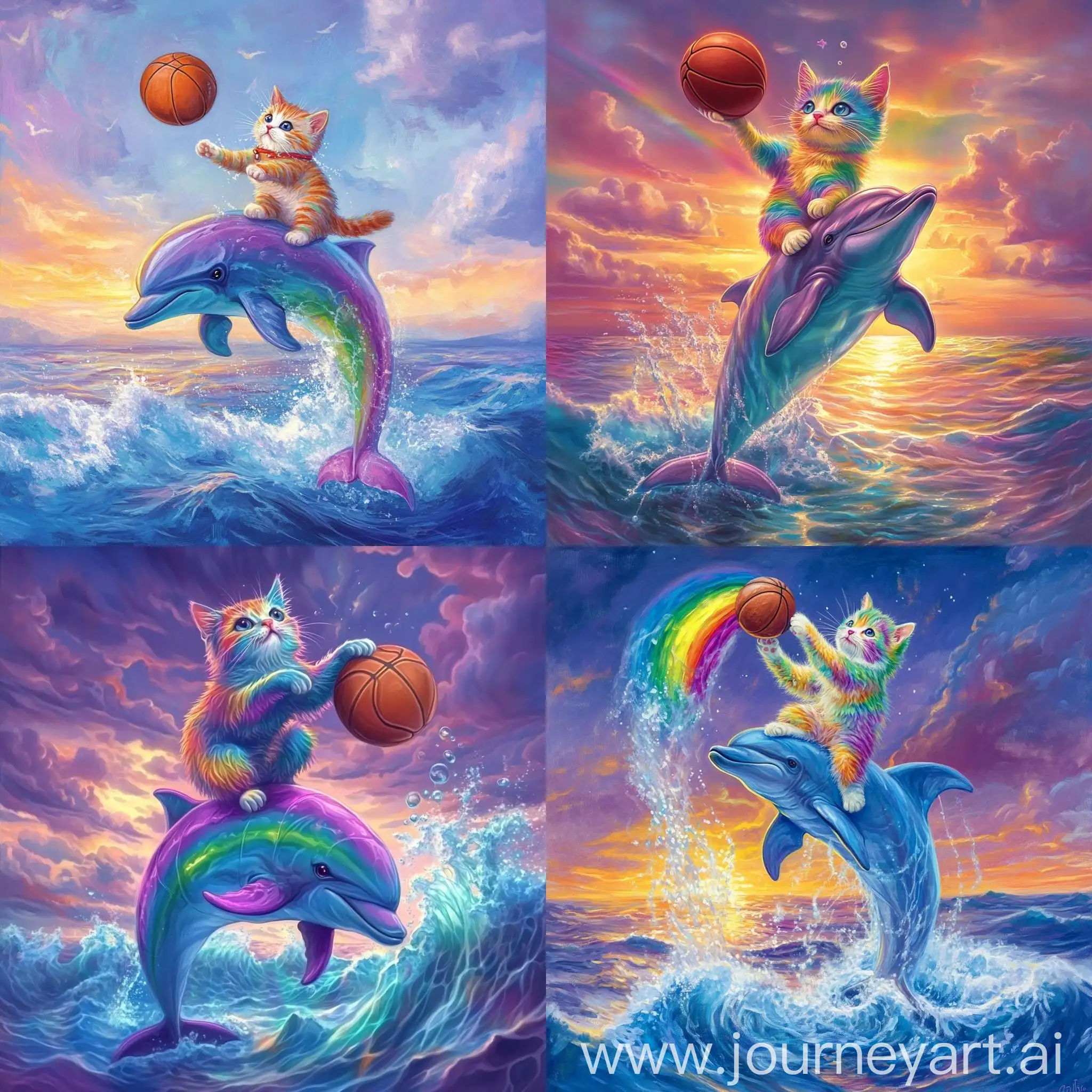 Rainbow-Cat-Playing-Basketball-on-a-Dolphin-in-the-Sea