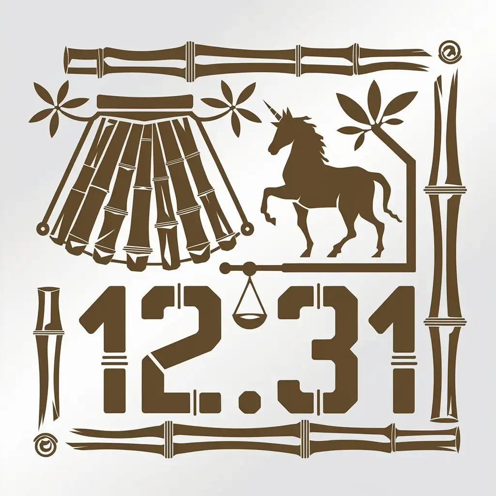 a vector logo design,with the text "12.31", main symbol:skirt, bamboo, unicorn,complex,be used in Legal industry,clear background