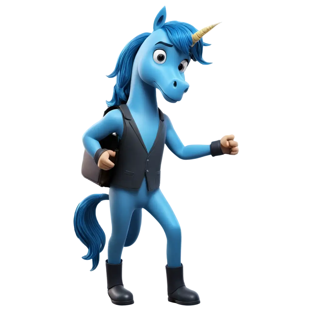 Personified-Blue-Cartoon-Stallion-Making-a-Choice-in-School-PNG-Image