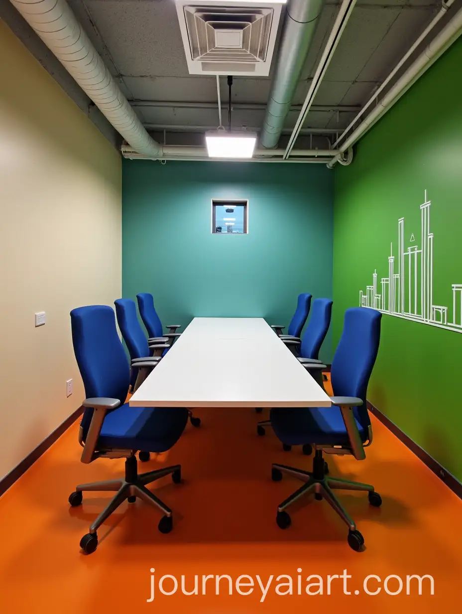 Modern-Meeting-Room-with-Central-Table-Projector-and-Green-Wall-Artwork