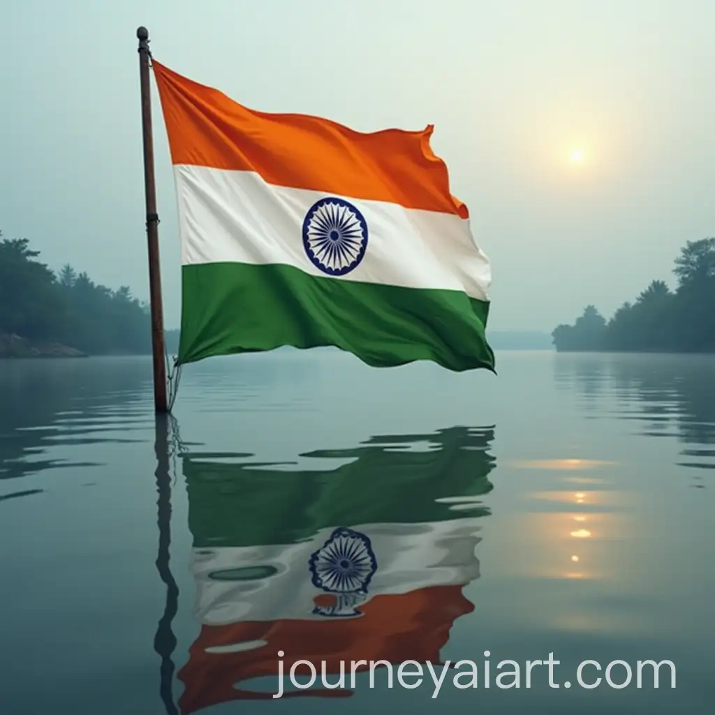 Indian-Flag-Reflecting-in-Water-with-Tranquil-Scenery