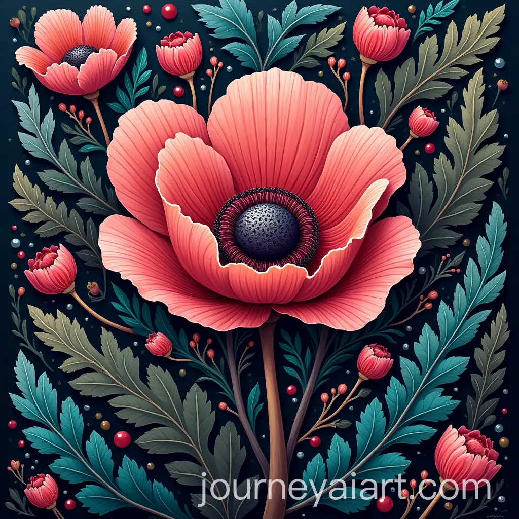 Lush-Botanical-Scene-with-Amaranth-Seed-Oil-Extract-in-Vibrant-Jewel-Tones