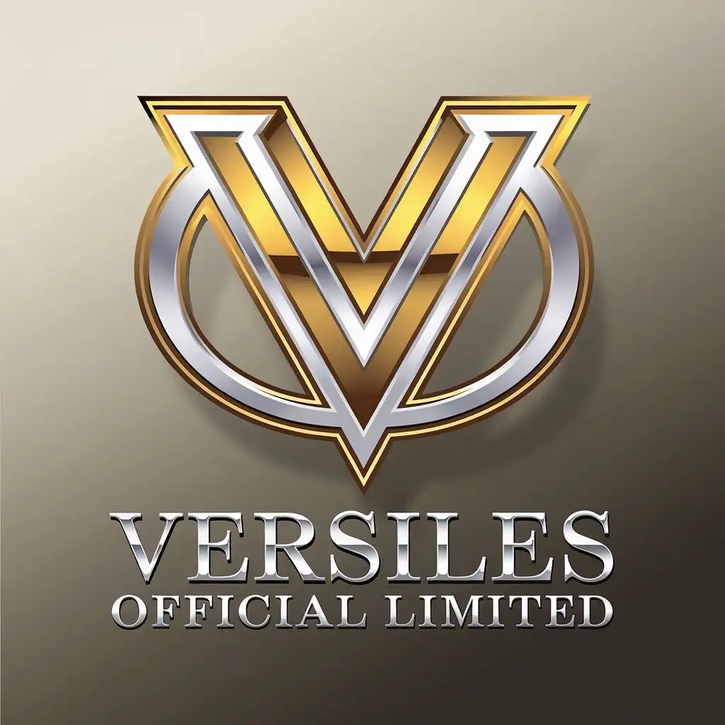 LOGO Design for Versiles Official Limited Elegant Gold and Silver with Shadow Effects on a Clear Background