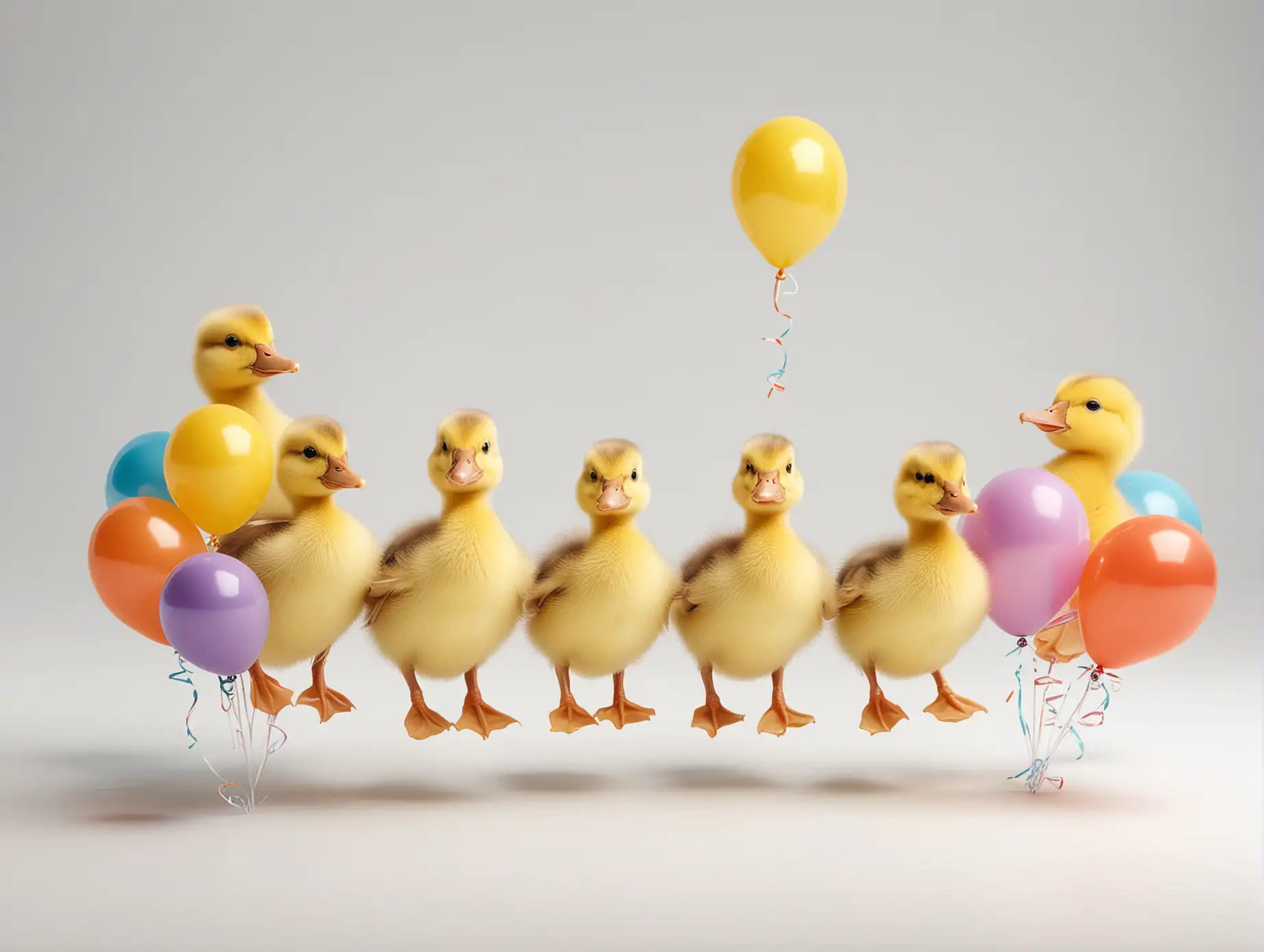 Ducklings Celebrating at a Birthday Party with Floating Balloons