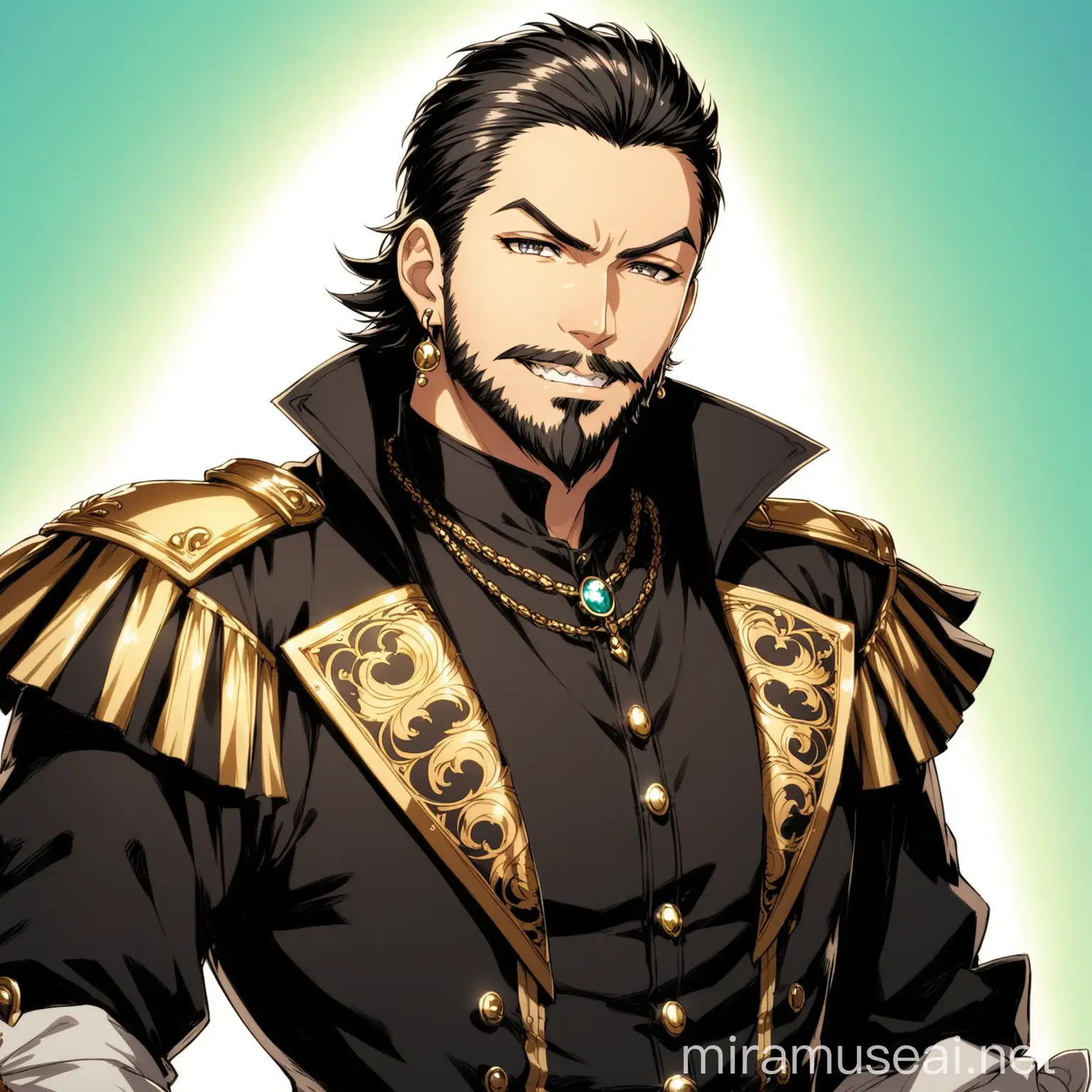 Fantasy Pirate with Victorian Black Shirt and Silver Teeth in Anime Style