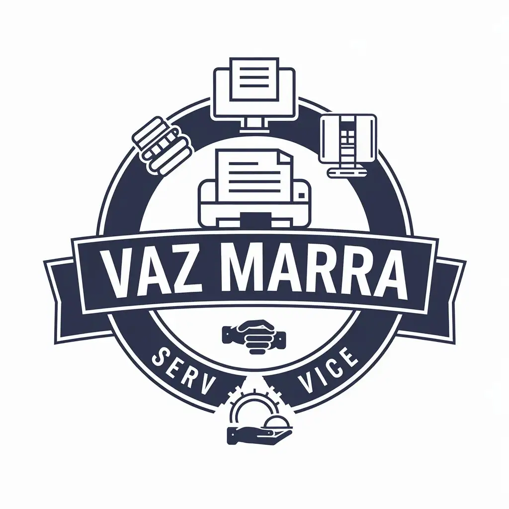 LOGO Design for VAZ MARRA SERVICE Vector with Printer Computer Binding Machine Laminating Machine Guided Hand for Technology Industry