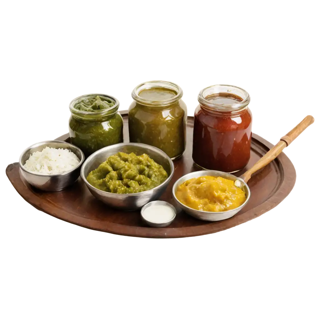 Vibrant-PNG-Image-of-Chutney-and-Pickle-on-an-Indian-Household-Table-Capturing-Authentic-Culinary-Delights