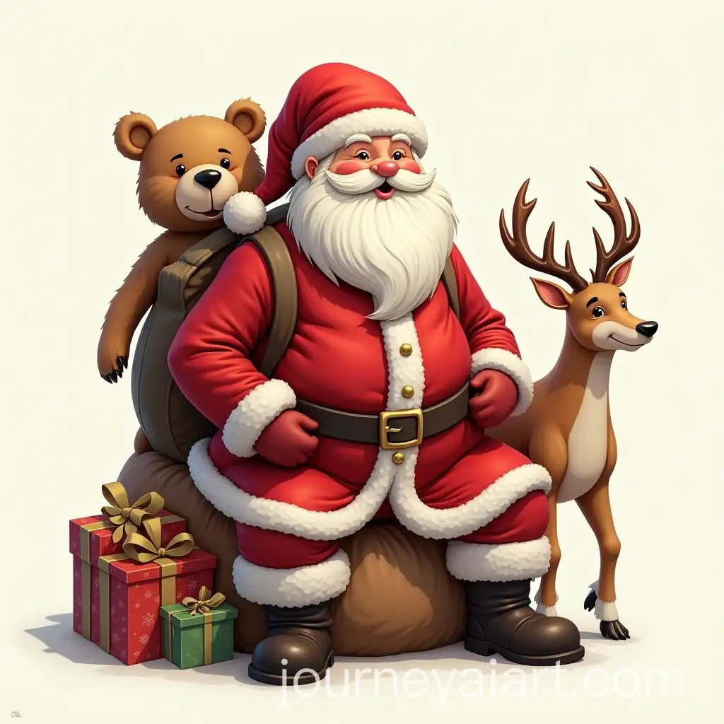 Santa-Claus-with-Gifts-and-Deer-Toy-in-Festive-Scene