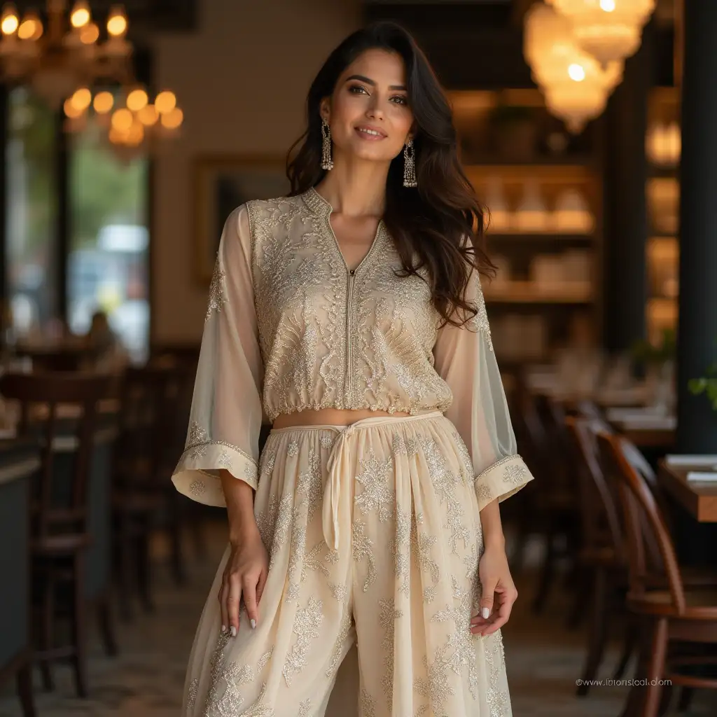 Elegant-IndoWestern-Kurti-on-Stylish-Woman-Reflecting-Xpress-Style