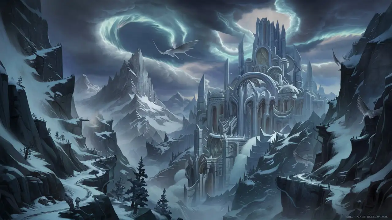 Ancient Titan Citadel of Ulduar Amid Stormy Peaks