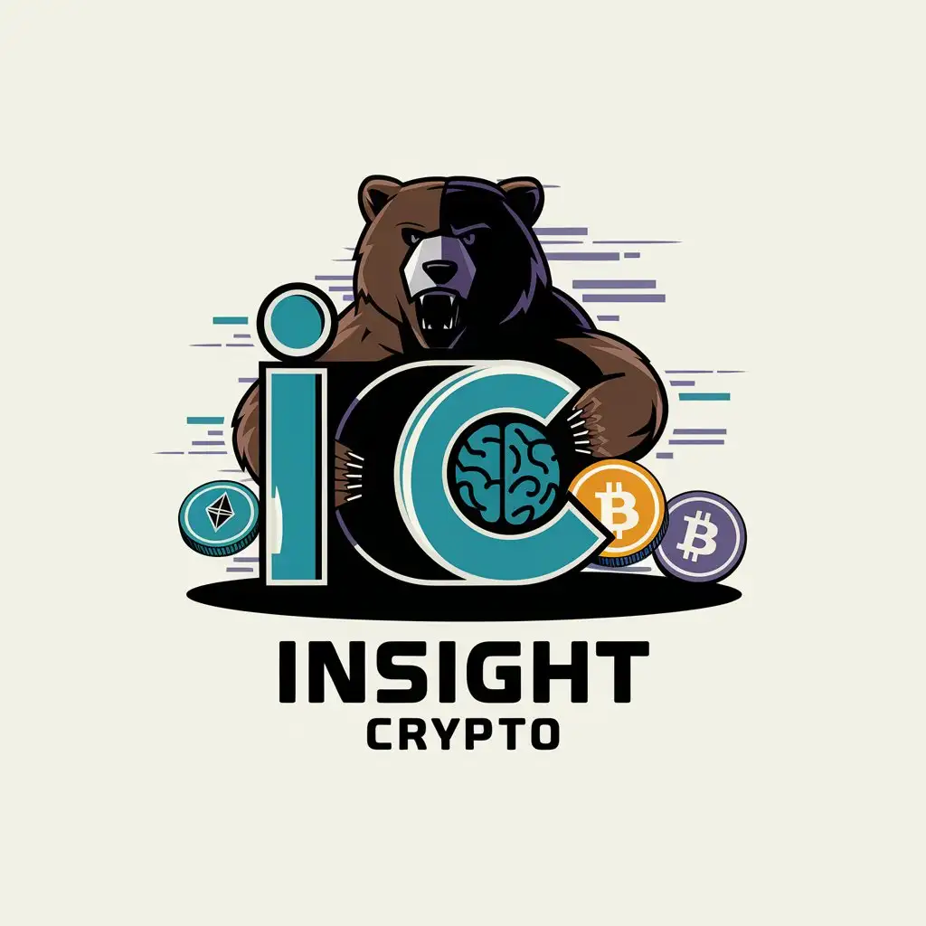 LOGO Design for Insight Crypto Bear Symbol with Top Cryptocurrencies and Futuristic Font