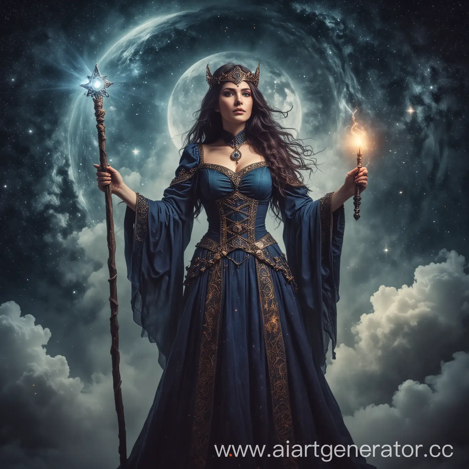 Magical-Sorceress-with-Wand-in-the-Universe-Tarot-Card-Theme