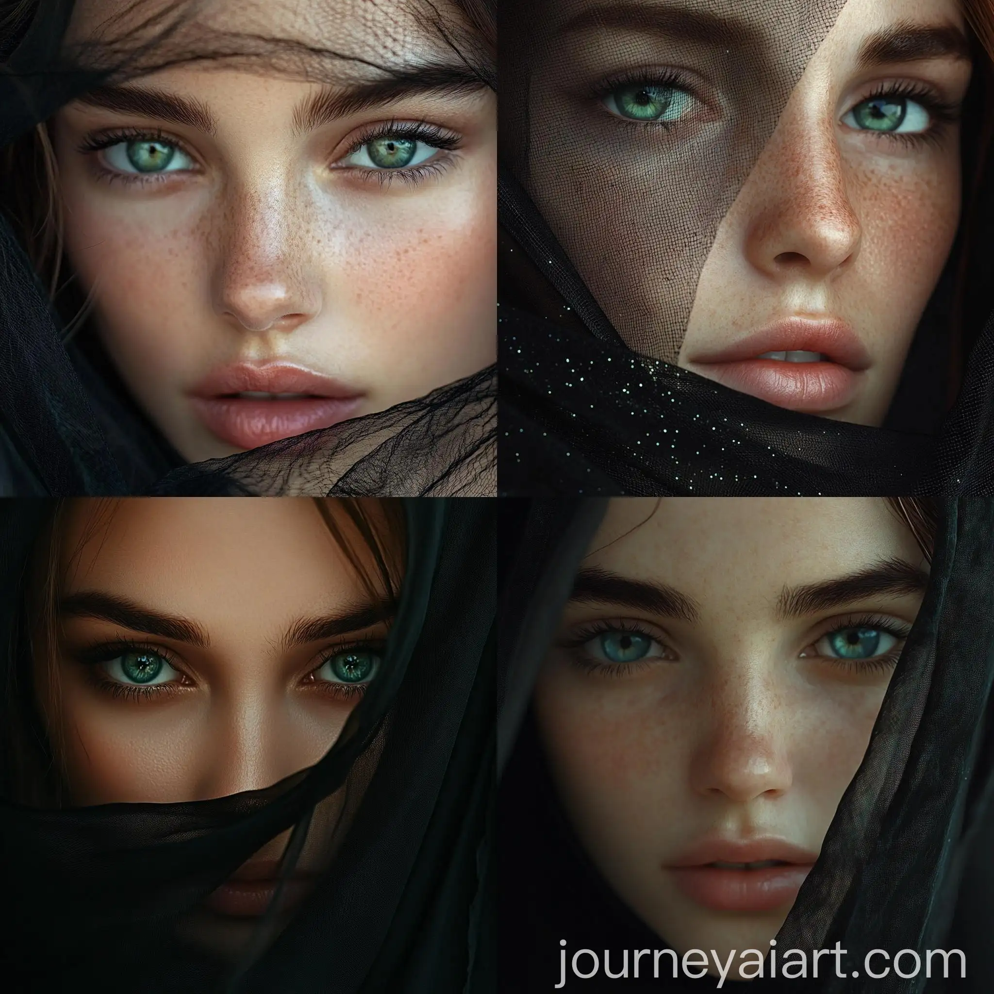 Portrait-of-Young-Woman-with-Black-Satin-Veil-BlueGreen-Eyes-and-Fair-Skin