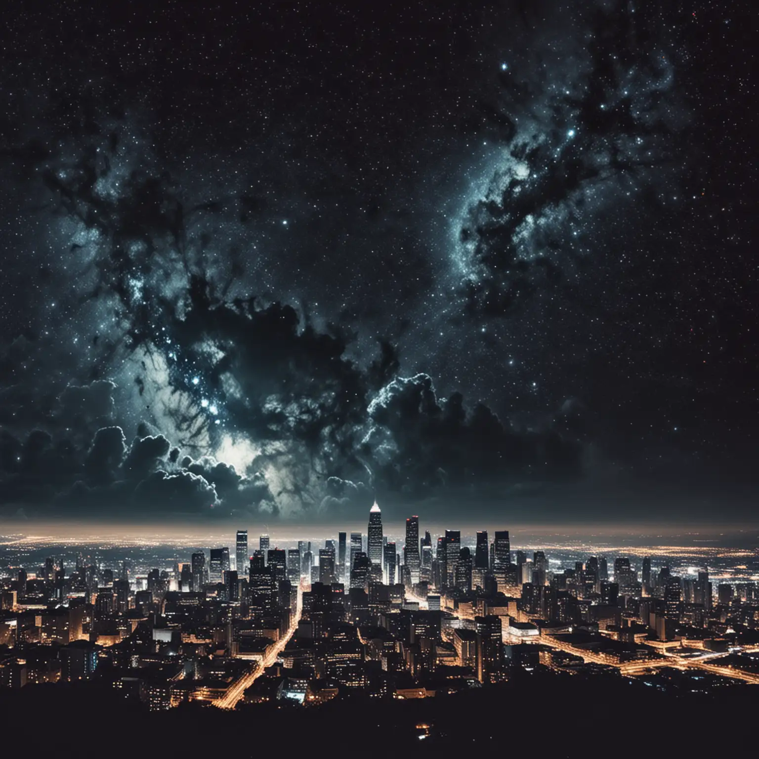 Night Skyline with Celestial Space Effects