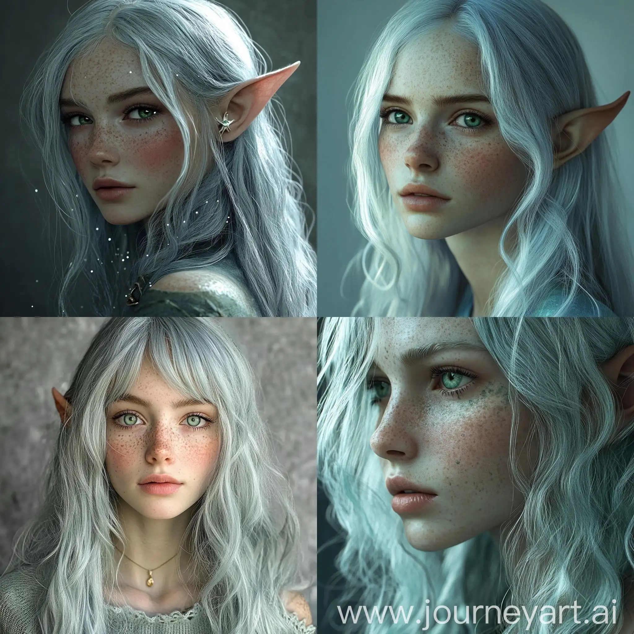 Elven-Character-with-Light-Bluish-Gray-Hair-Green-Highlights-and-Freckles