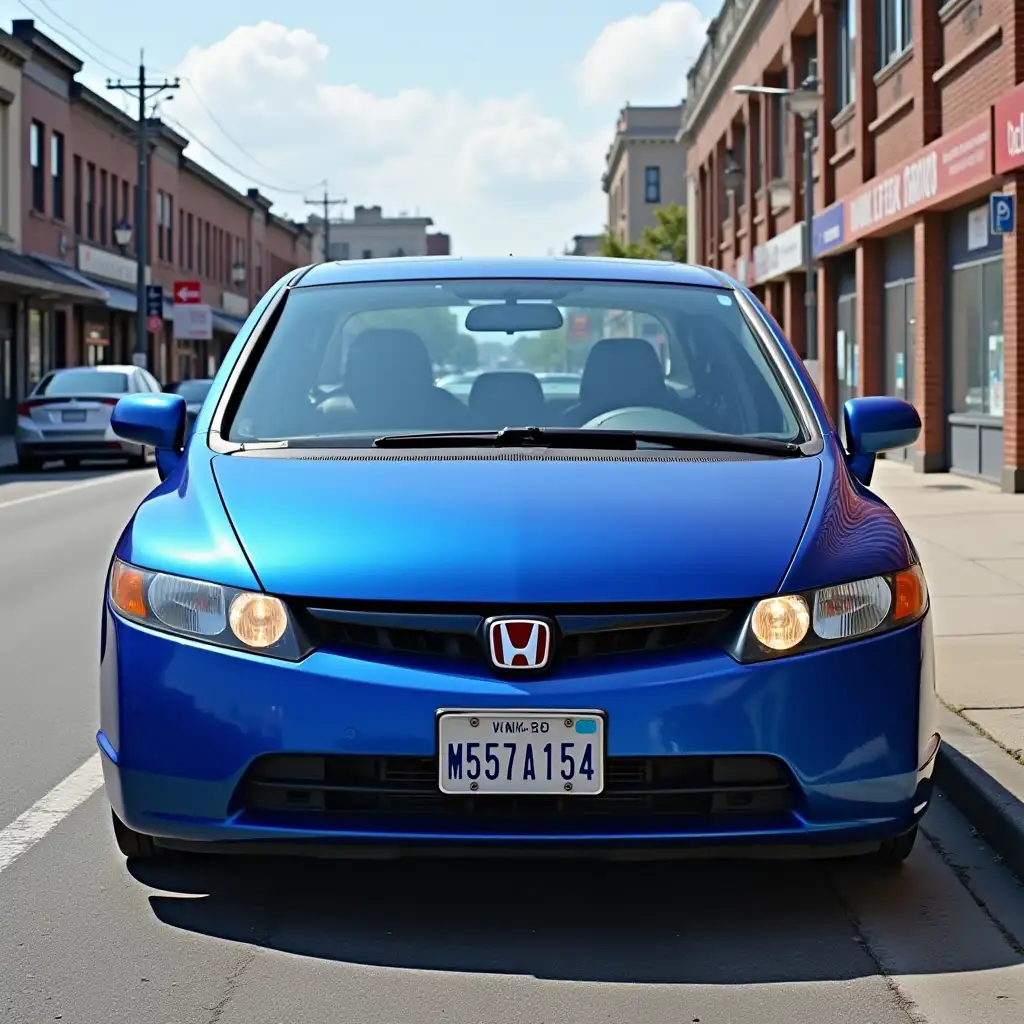 honda civic 2008, american. blue. license plate M557AT154