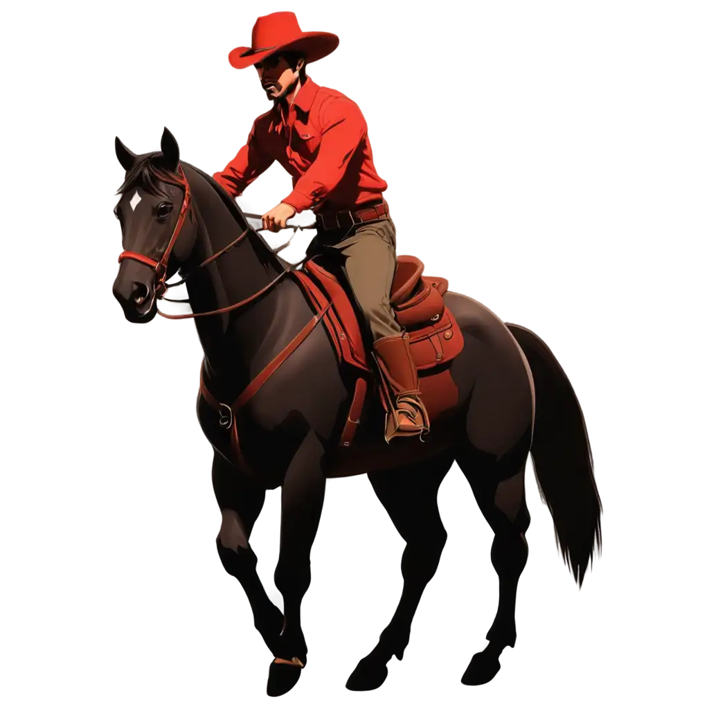 Cartoon-Red-Rider-Cowboy-PNG-Image-Vibrant-Red-and-Black-Illustration