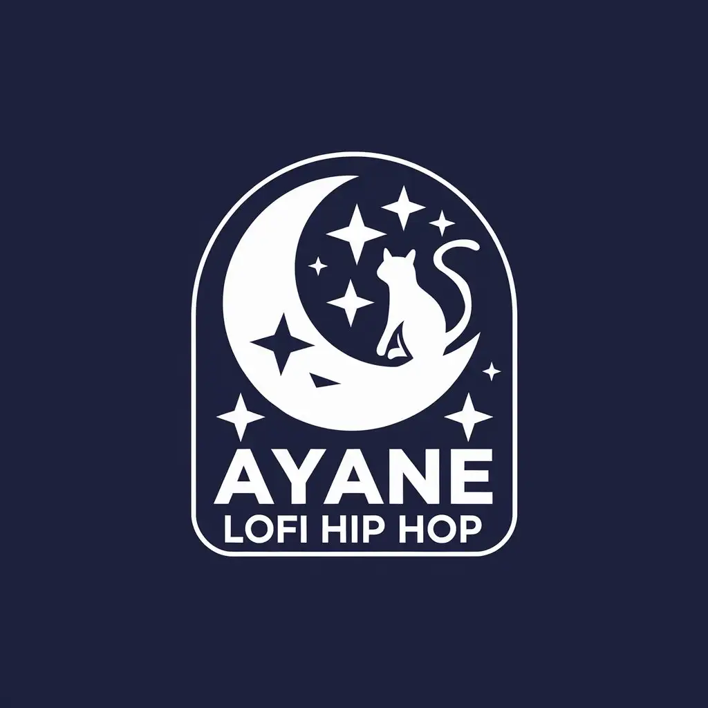 LOGO Design for Ayane Lofi Hip Hop Navy Blue White with Moon Cat and Stars Theme