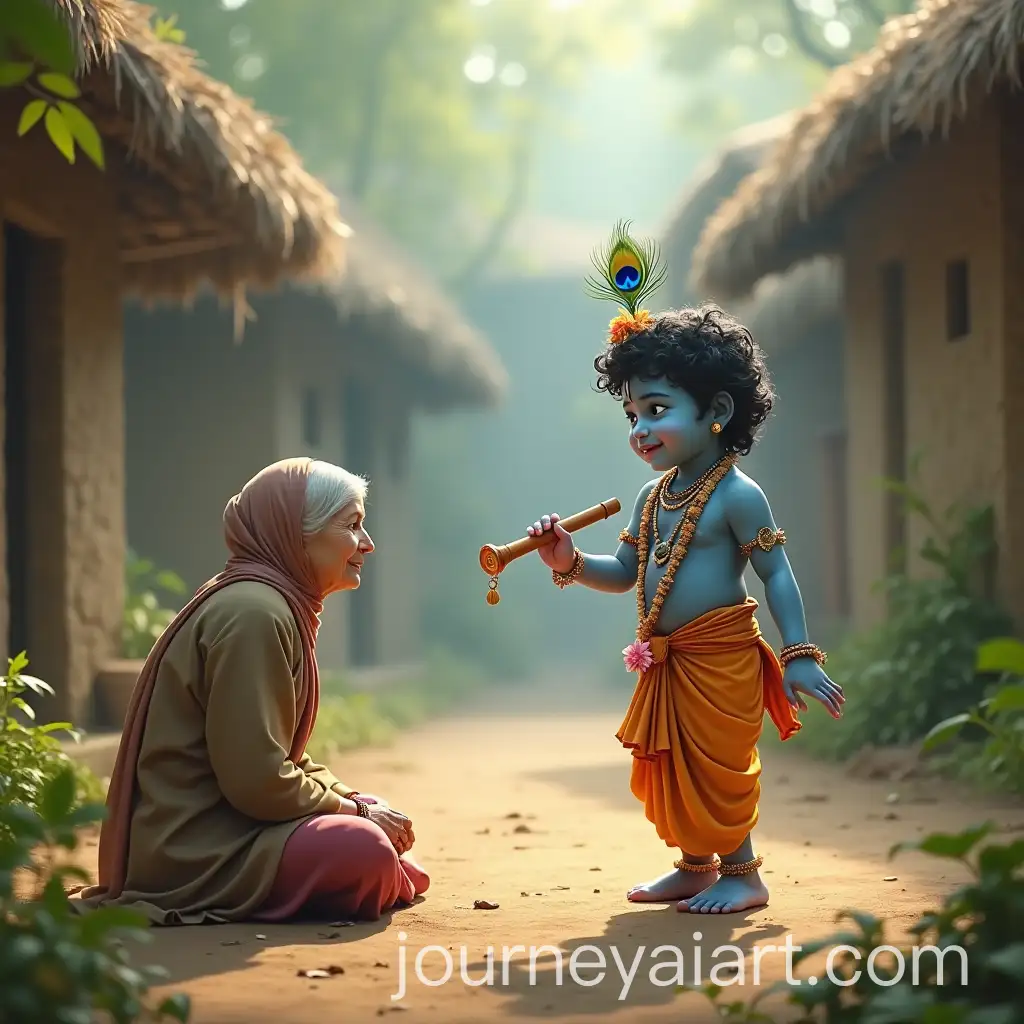 Divine-Encounter-of-Lord-Krishna-with-Blind-Elderly-Woman-in-Rustic-Village