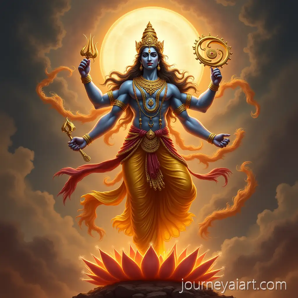 Lord-Vishnu-in-Dynamic-Pose-with-Spinning-Sudarshan-Chakra-on-Lotus-Pedestal