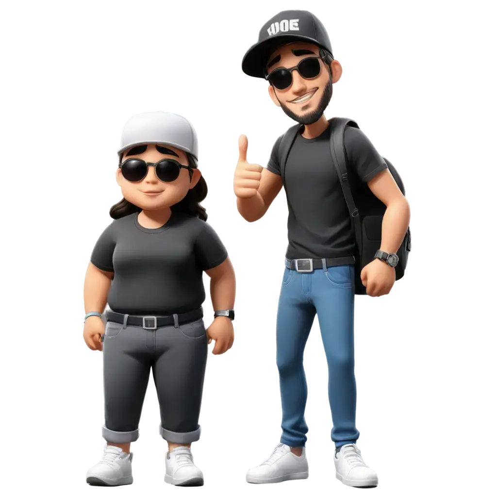 A cartoon style  handsome man,  highly detailed,  best quality , hdr , 4k , black t-shirt, big wrist watch , snapback cap , sunglasses , dope pose