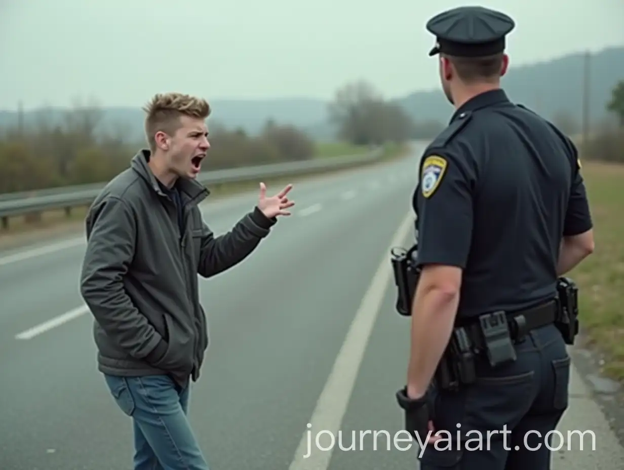 Teenager-Giving-Angry-Reaction-to-Police-Officer-on-Highway