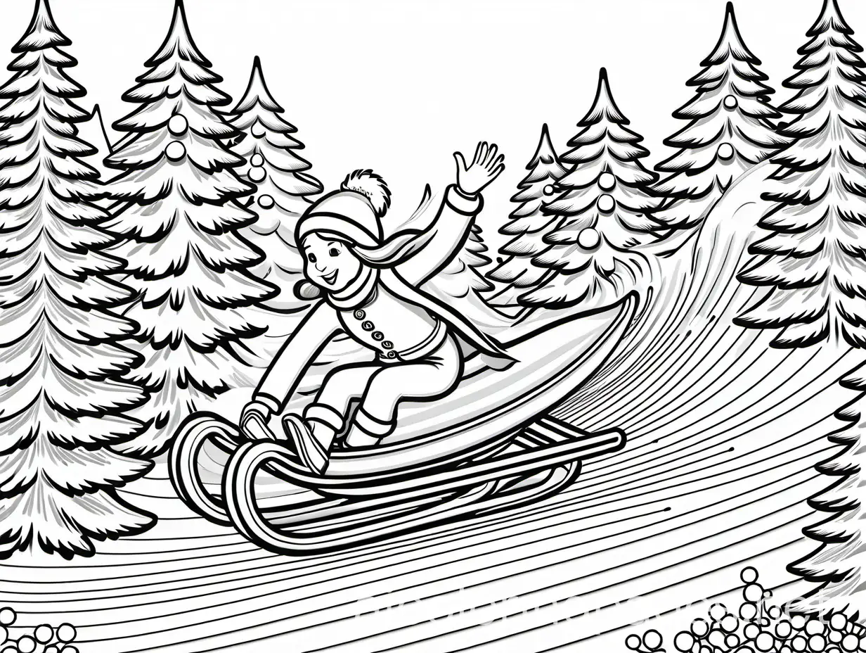 Cartoon-Girl-Tobogganing-with-Antique-Christmas-Ornaments