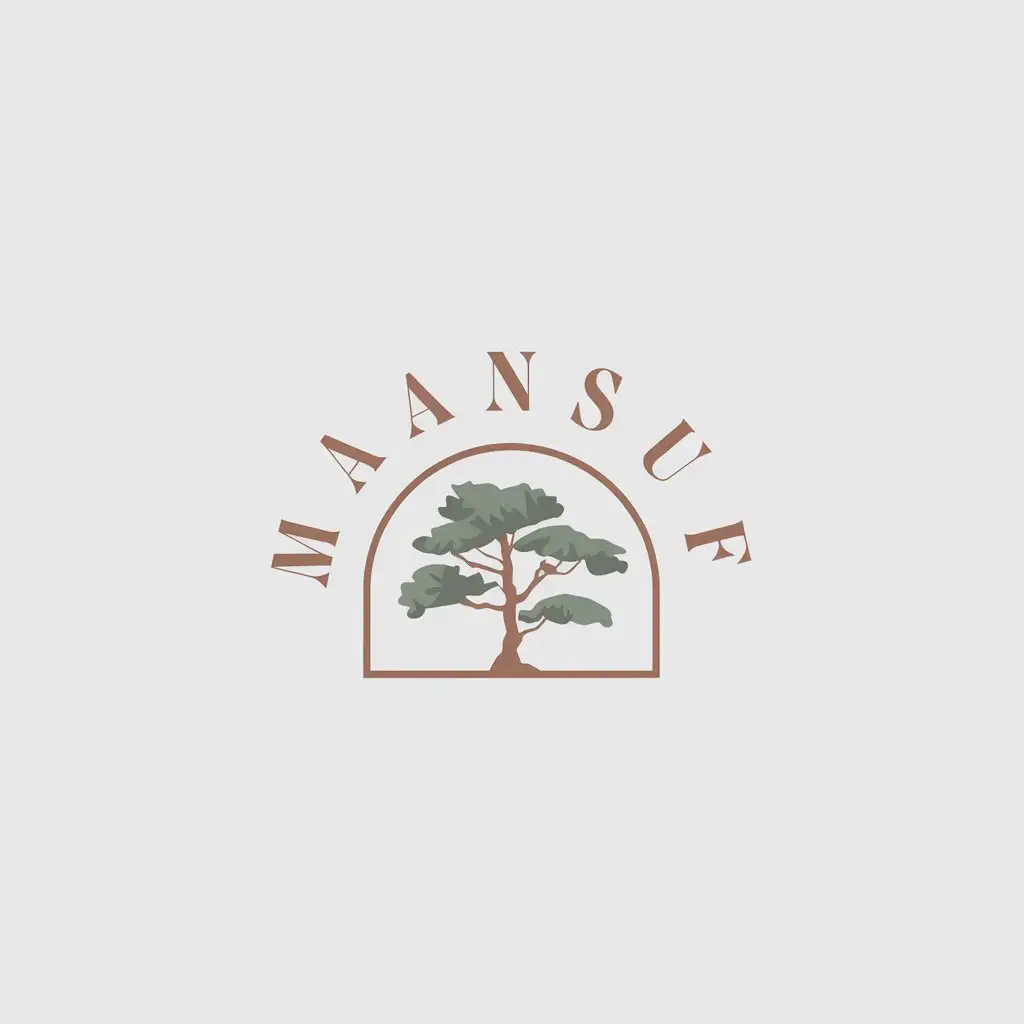 LOGO Design for MANSUF Minimalist Tree SemiCircle Letter Arrangement in Earthy Tones