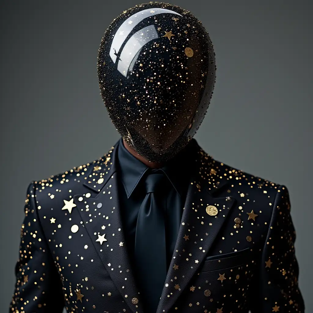 Cosmic Suit Man in Chrome Mask and Celestial Attire