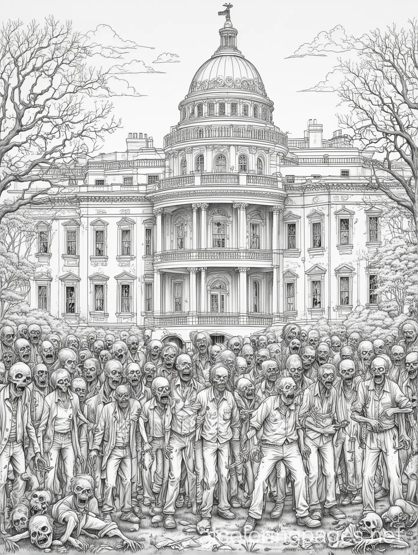 Zombie-Invasion-Coloring-Page-White-House-Adventure