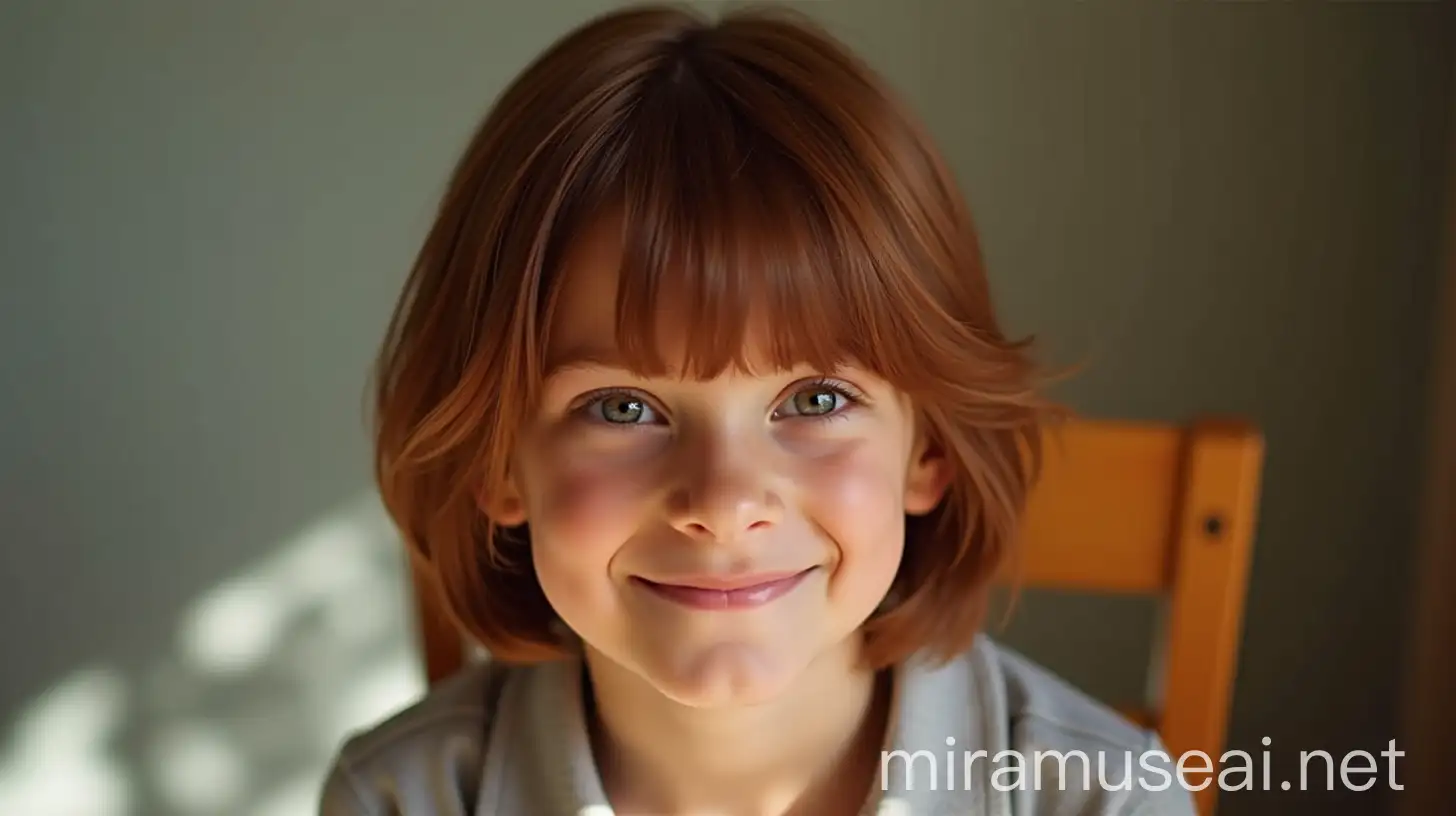 Happy ElevenYearOld Boy with Auburn Hair in School Photo