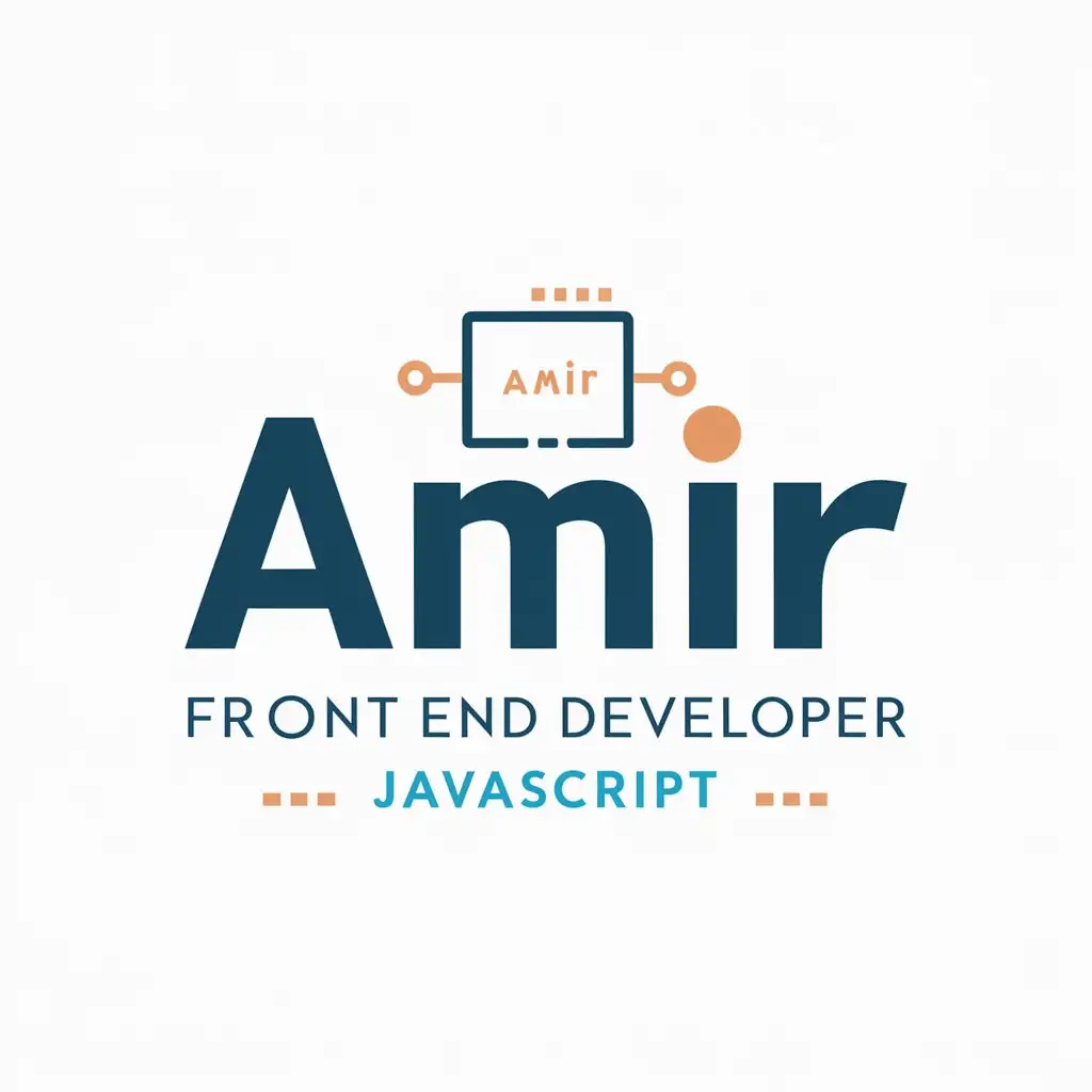 LOGO Design For AMIR Front End Developer Theme with Computer and JavaScript Elements